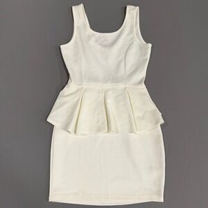 Womens Ivory Peplum Dress Sleeveless Scoop Neck Sheath Skirt Sheath Dress M
